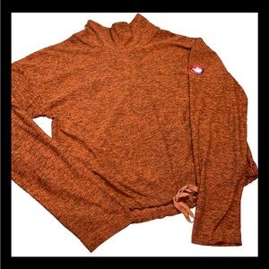 Canada Weather Gear BROWN Marled Mock Neck Pullover Shirt Cinch Tie Hem 6W6100 M